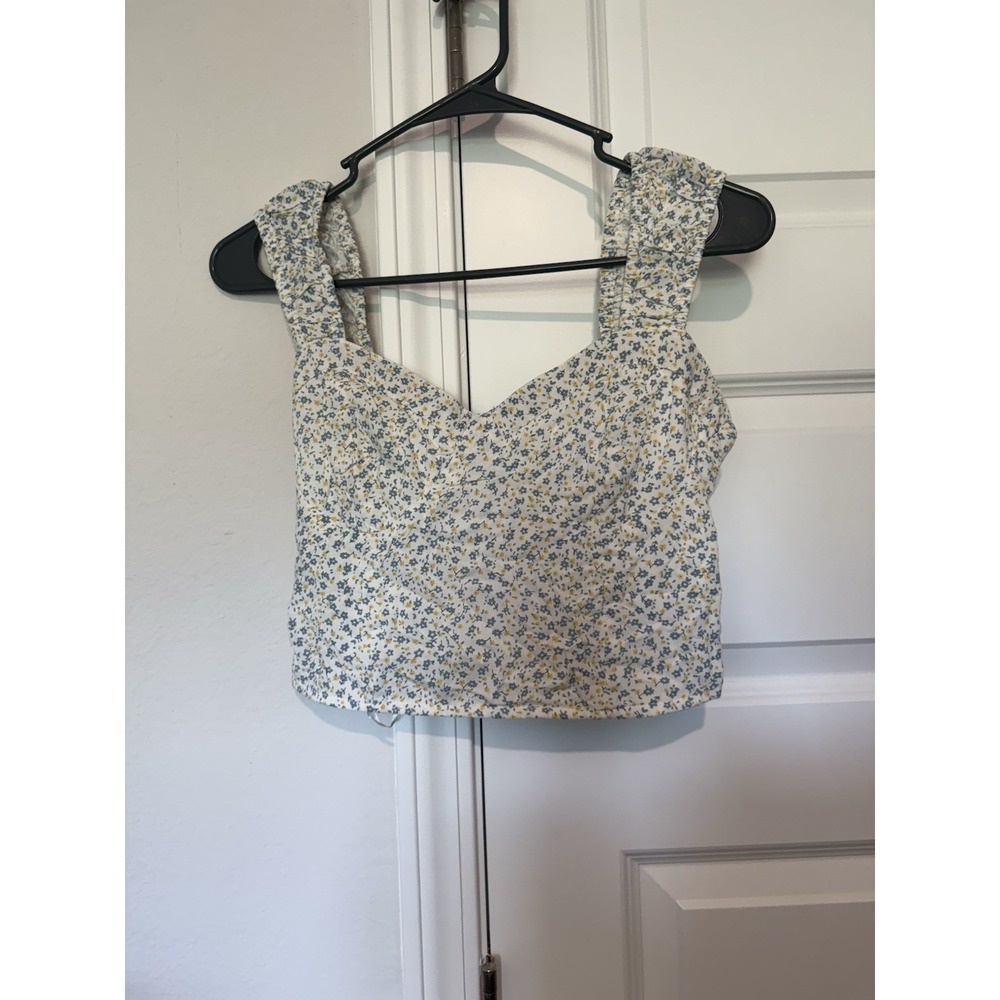 Japna Bustier Crop Top Women's Small Summer Blue and Yellow Floral Smock Stretch